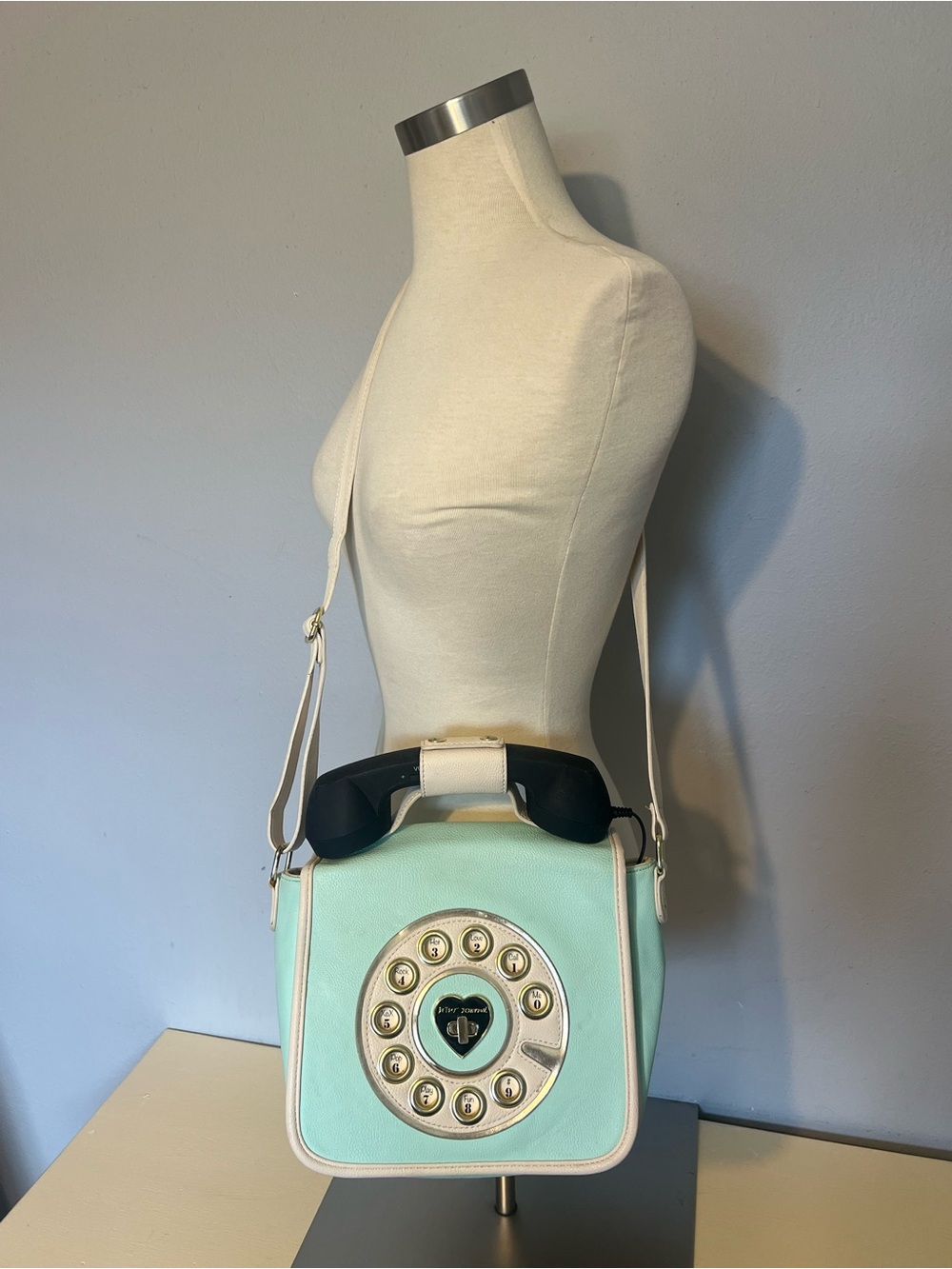 Betsey Johnson Mint and White Retro Phone Crossbody Bag